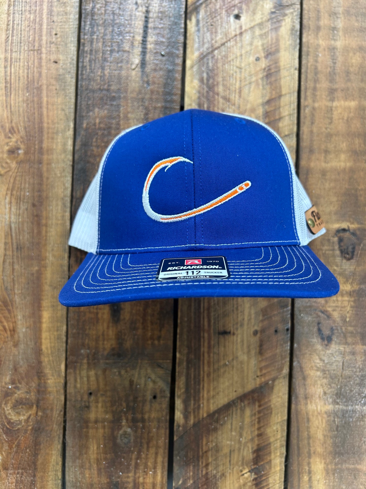 Blue/White Orange Fish Hook Embroidered 112