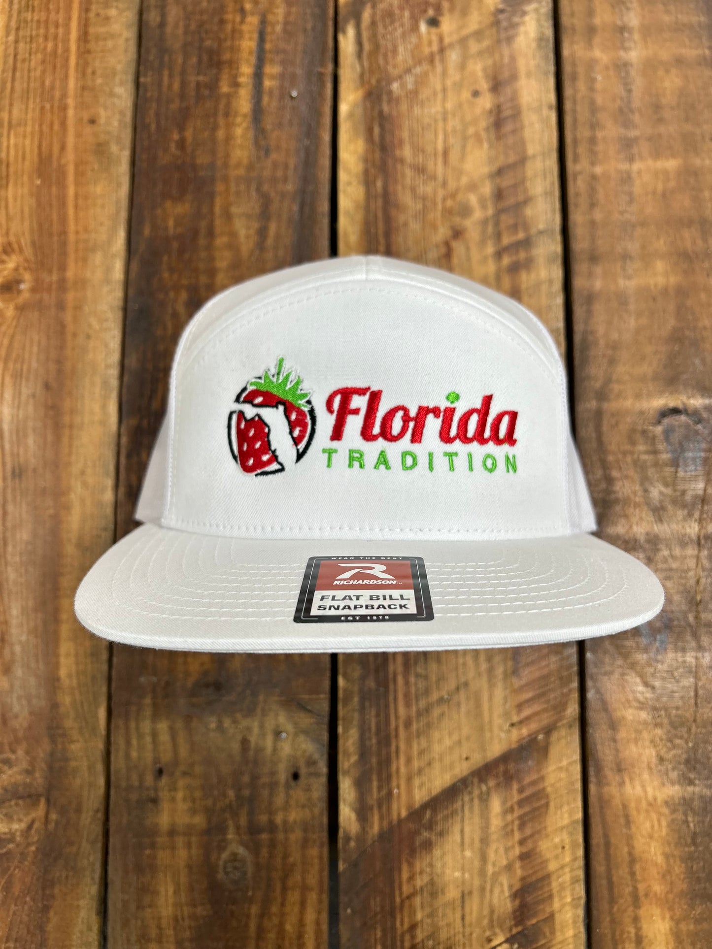 White Strawberry FL Tradition 7 Panel Flat Bill Embroidered