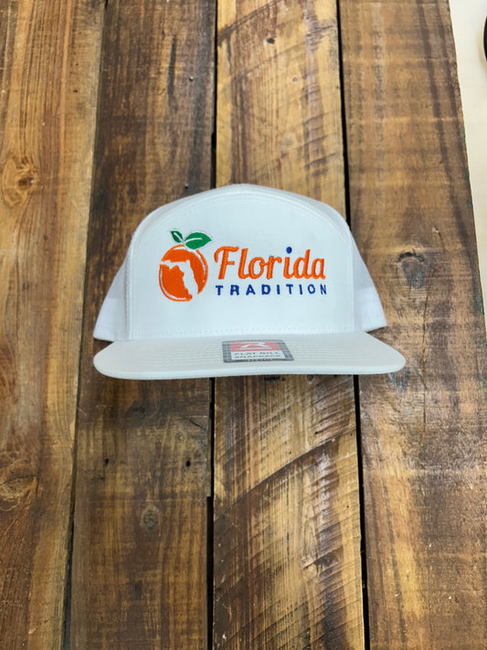 White FL Orange FL Tradition 7 Panel Flat Bill Embroidered