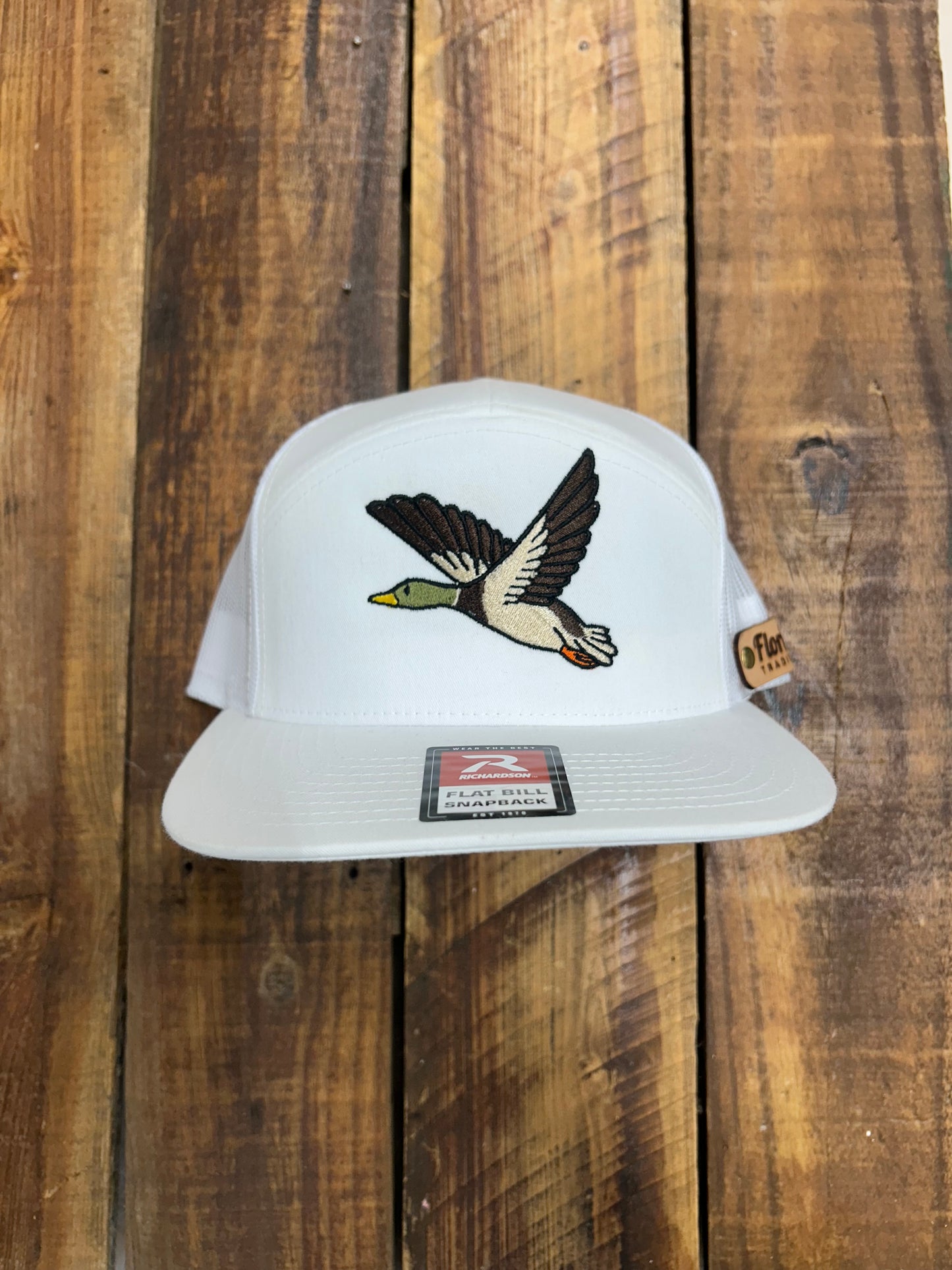 White Richardson 7 Panel Flat Bill Embroidered