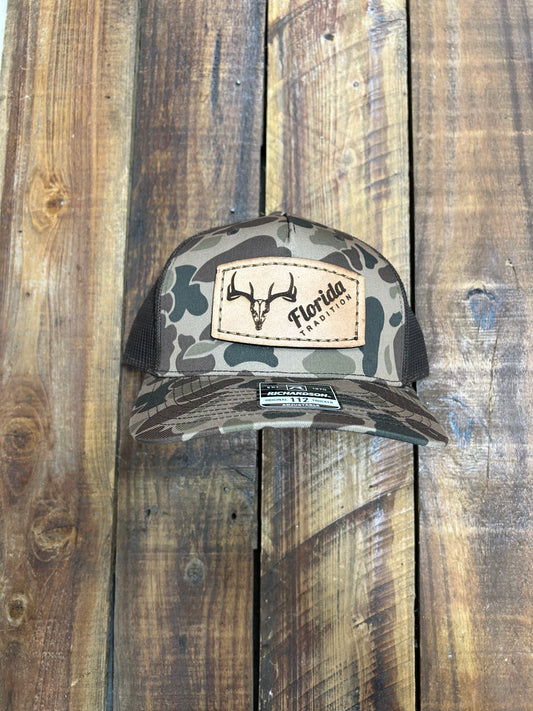 Bark Duck Camo/Brown Deer Skull Leather Patch 112