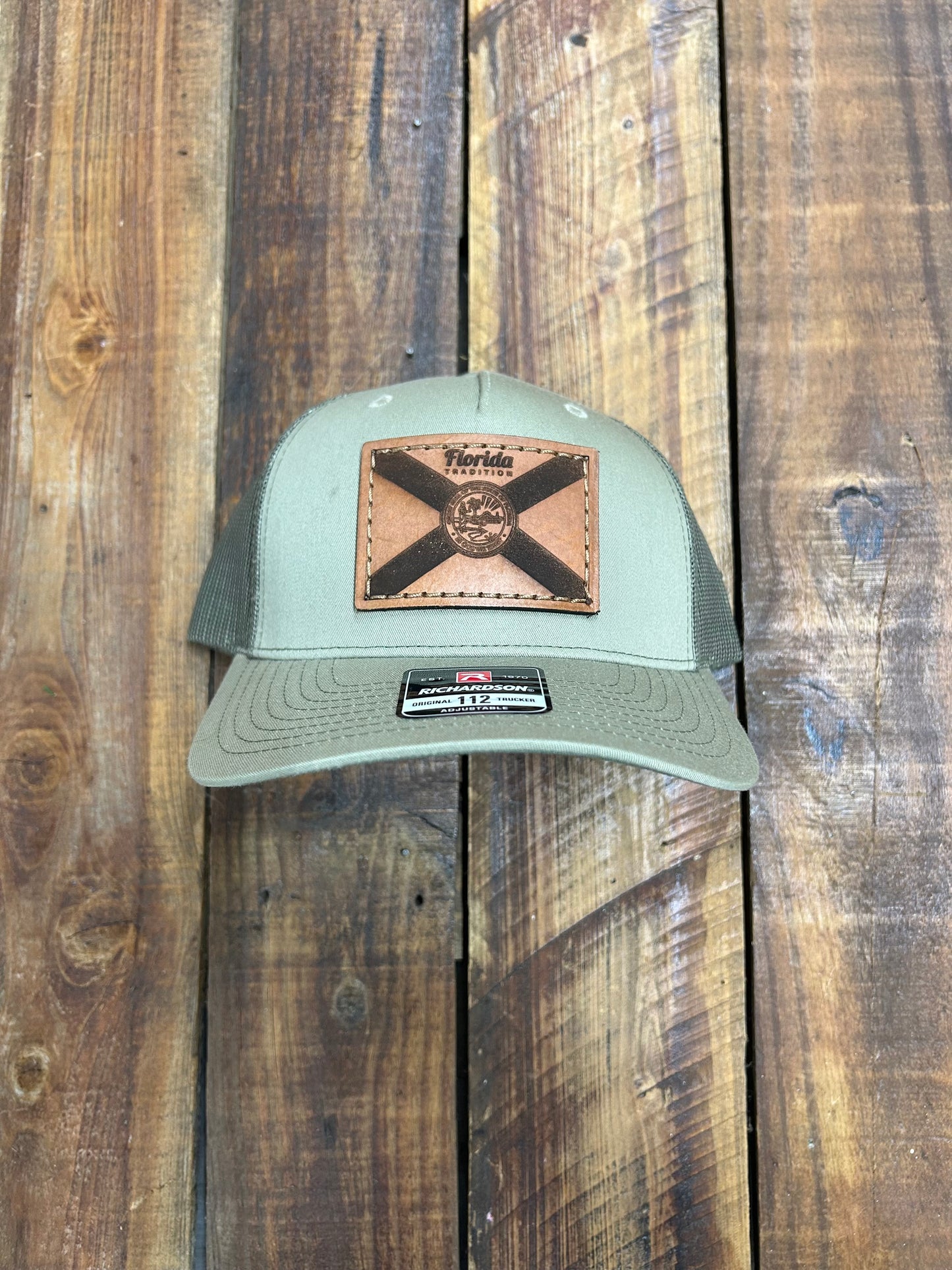 Grey/Khaki FL Flag Leather Patch 112