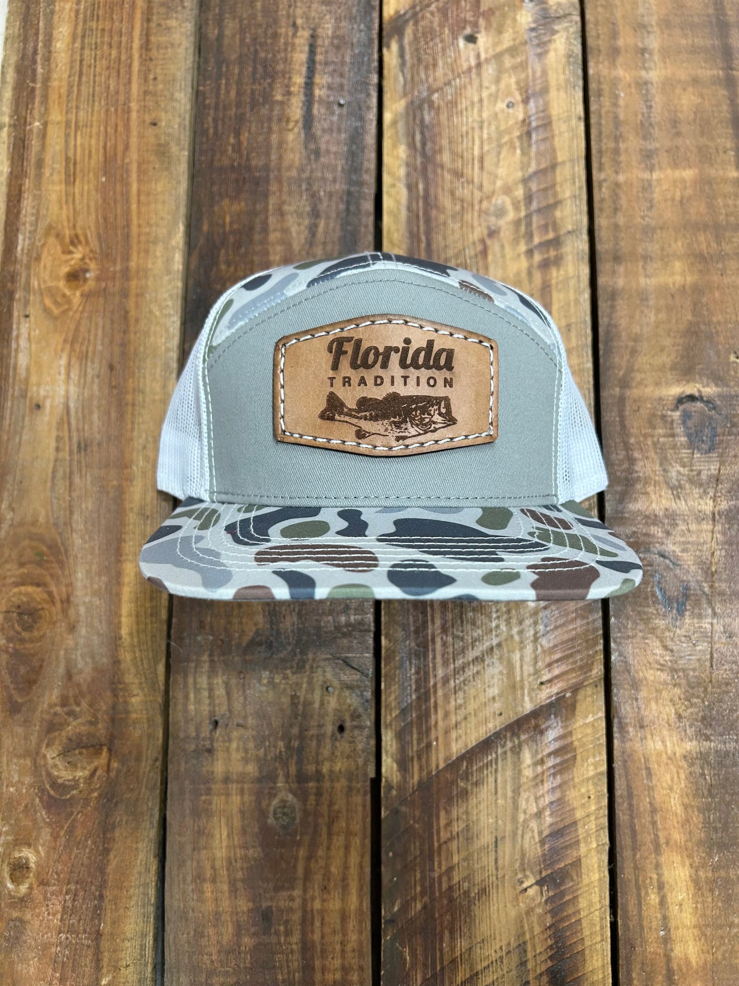 Marsh Duck Camo/Loden Leather Bass Patch Flat Bill