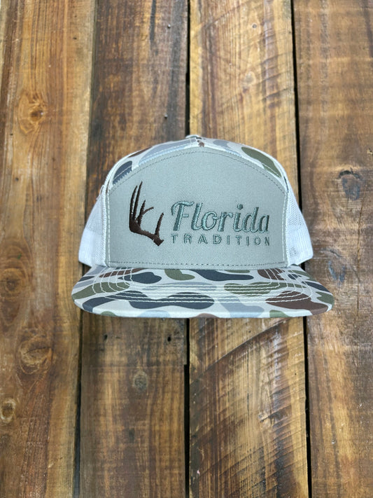 Saltwater Duck Camo/Ice Grey Antlers FL Tradition Embroidered Flat Bill