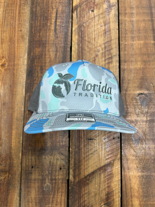 FL Orange FL Tradition Saltwater Duck Camo/Grey 112FP Embroidered Hat