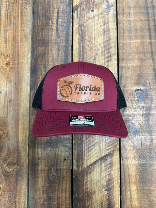 Split Maroon/Black Leather Patch 112 FL Orange Logo